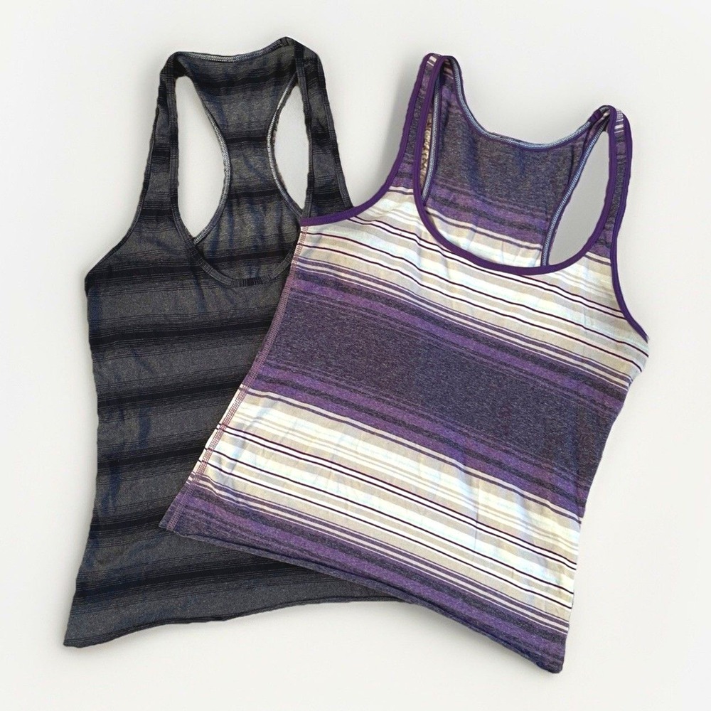 Lululemon Sz 2  Athletica Purple Gray Fitted Tank Tops Bundle of 2 *READ Altered